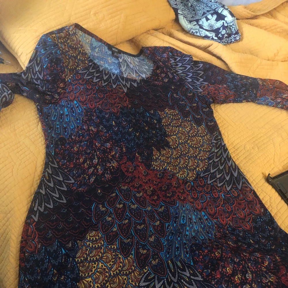 Colorful Stretchy Above Knee Bell Sleeve Dress XL